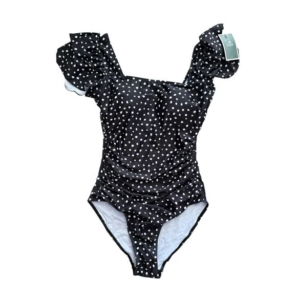 Eomenie Polka Dot Ruffle Sleeve One Piece Swimsuit Size S NWT - Picture 2 of 8